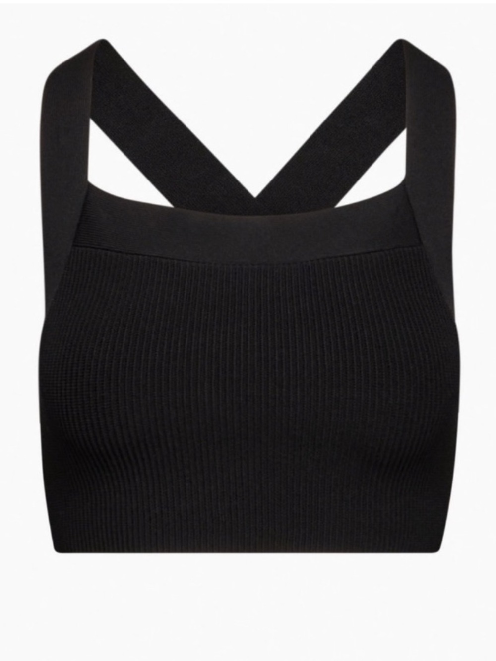 Aritzia Babaton Sculpt Knit Ribbed Crop Top Square Neck Criss Cross Back Size XS